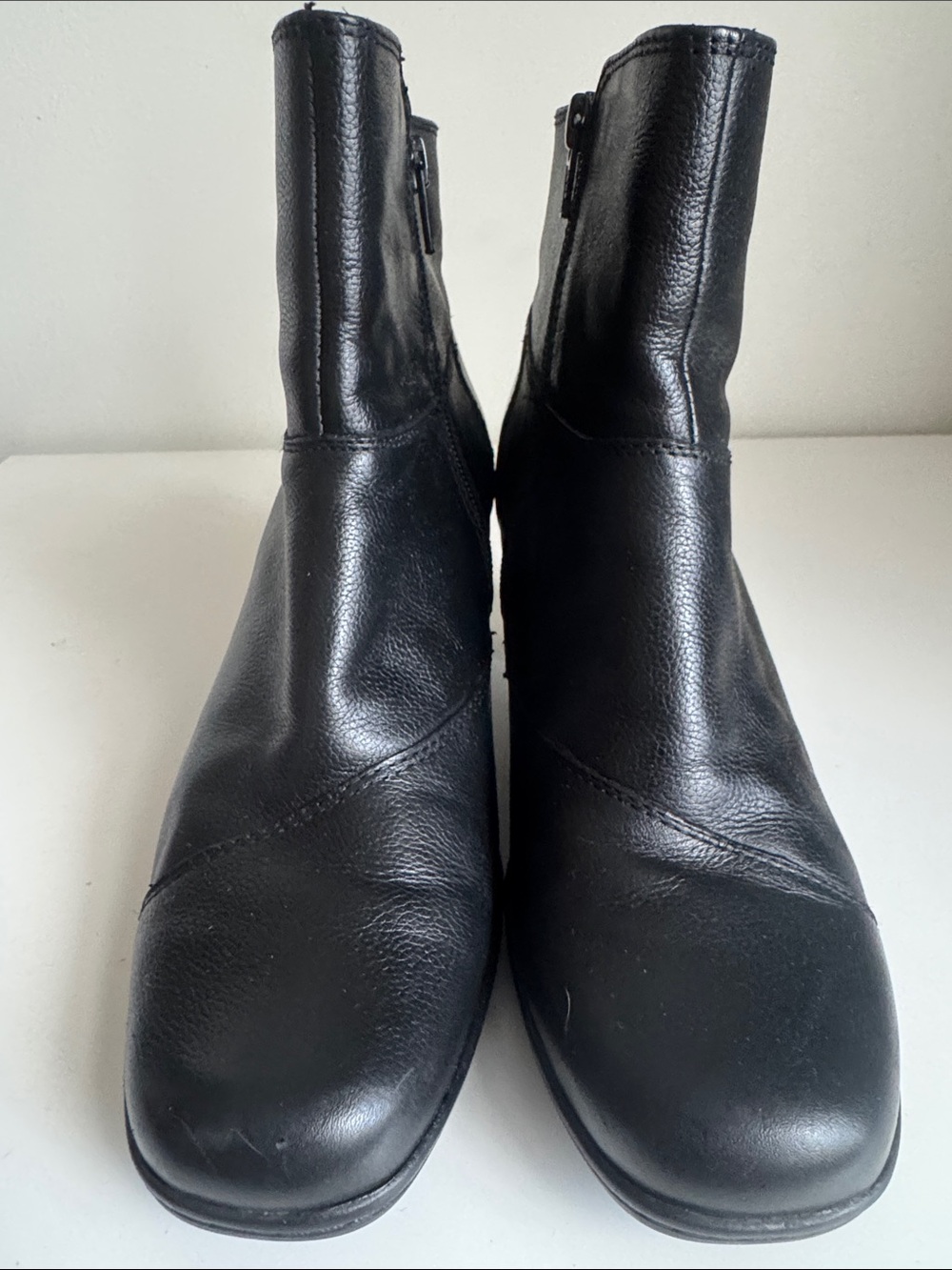 Clarks Black Leather Ankle Booties with Side Zip